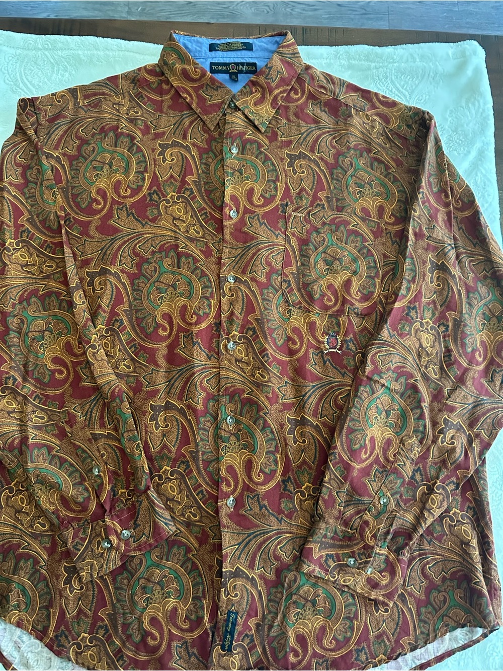 Vintage Tommy Hilfiger Burgundy Paisley Button-Down Shirt